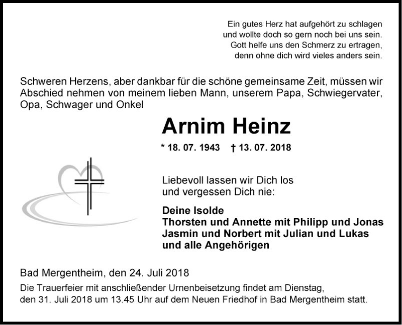 Traueranzeigen Von Arnim Heinz Trauerportal Ihrer Tageszeitung