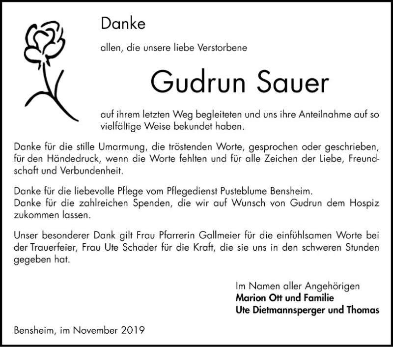 Traueranzeigen Von Gudrun Sauer Trauerportal Ihrer Tageszeitung