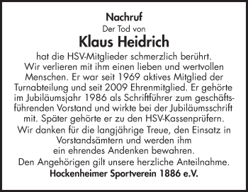 Traueranzeigen Von Klaus Heidrich Trauerportal Ihrer Tageszeitung