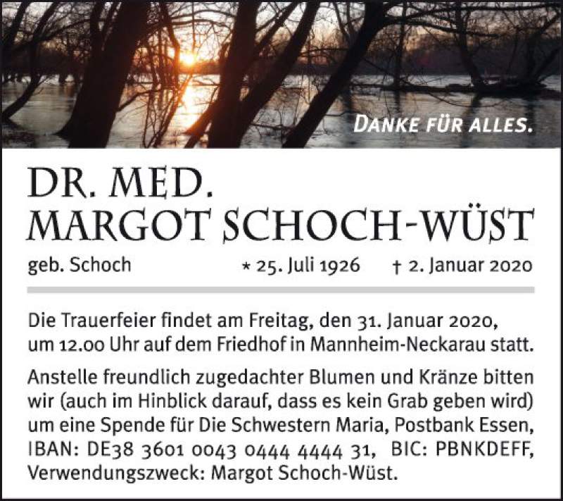 Traueranzeigen Von Margot Schoch W St Trauerportal Ihrer Tageszeitung