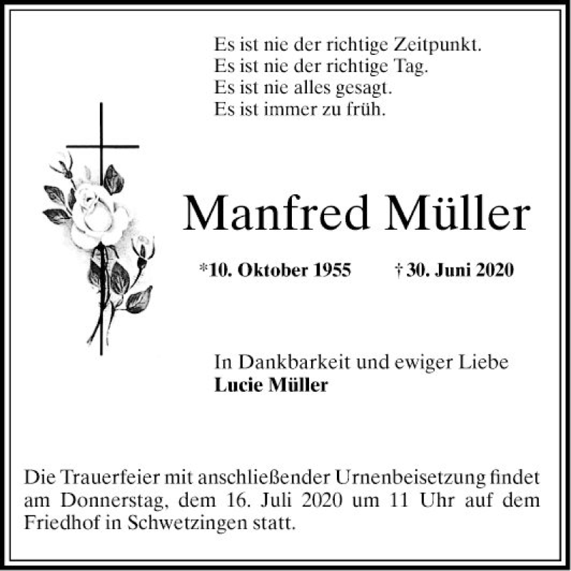 Traueranzeigen von Manfred Müller Trauerportal Ihrer Tageszeitung