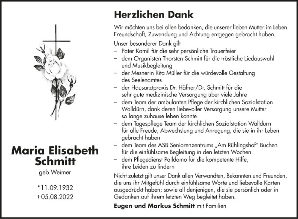 Traueranzeigen Von Maria Elisabeth Schmitt Trauerportal Ihrer