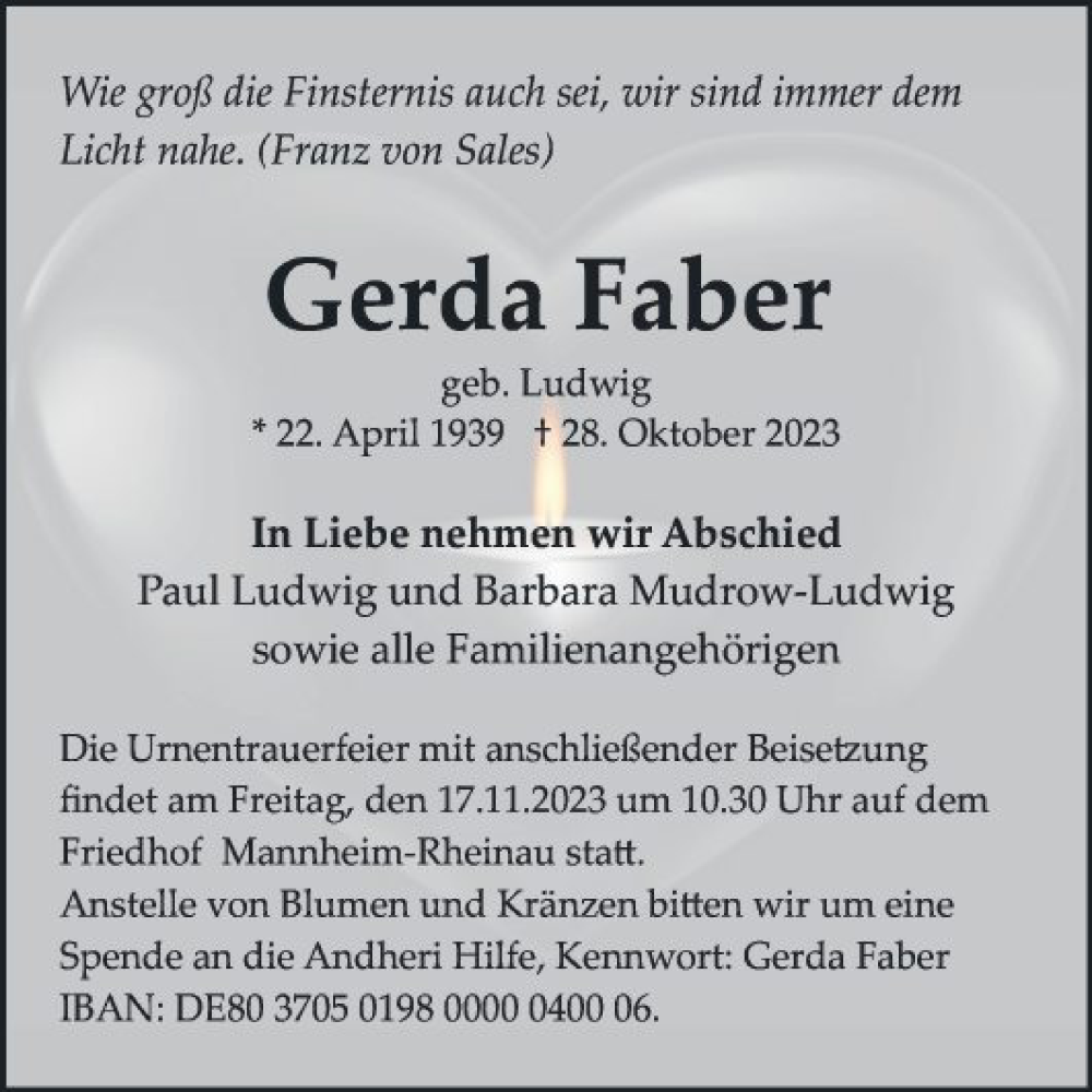 Traueranzeigen Von Gerda Faber Trauerportal Ihrer Tageszeitung