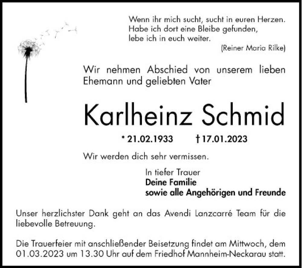 Traueranzeigen Von Karlheinz Schmid Trauerportal Ihrer Tageszeitung