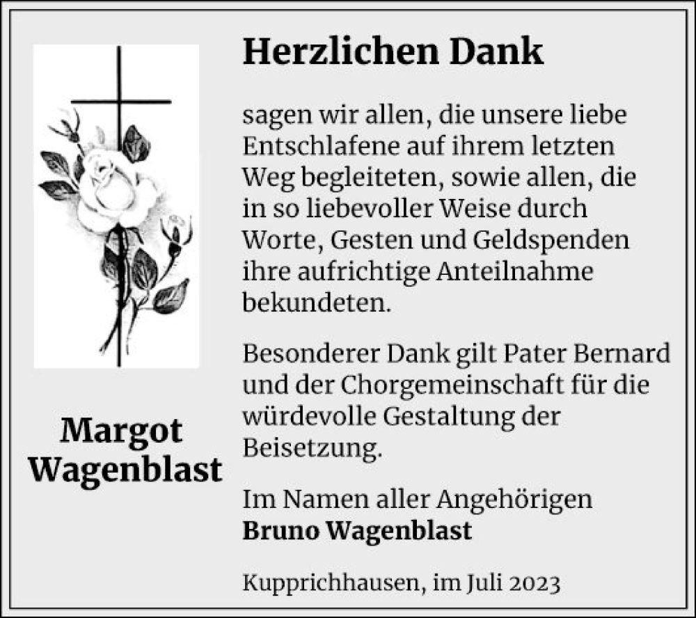 Traueranzeigen Von Margot Wagenblast Trauerportal Ihrer Tageszeitung