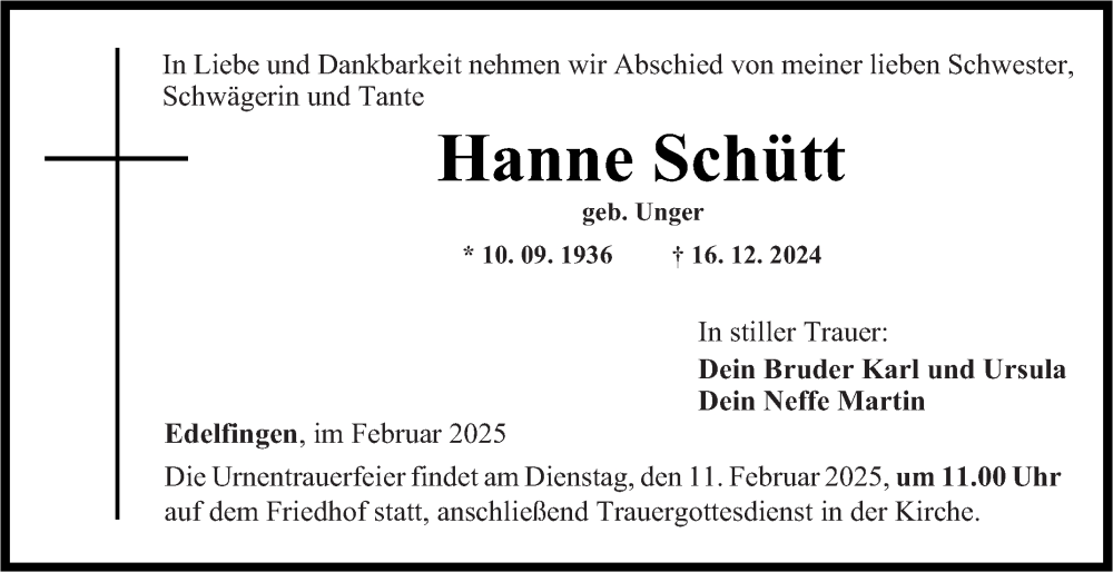 Traueranzeigen Von Hanne Sch Tt Trauerportal Ihrer Tageszeitung