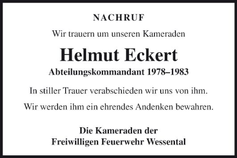  Traueranzeige für Helmut Eckert vom 24.10.2018 aus Fränkische Nachrichten