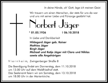 Traueranzeige von Norbert Jäger von Südhessen Morgen
