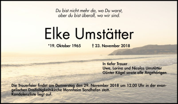 Traueranzeige von Elke Umstätter von Mannheimer Morgen