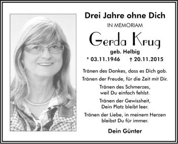 Traueranzeige von Gerda Krug von Südhessen Morgen