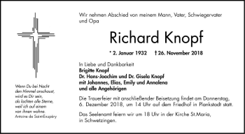 Traueranzeige von Richard Knopf von Schwetzinger Zeitung