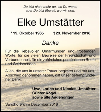 Traueranzeige von Elke Umstätter von Mannheimer Morgen