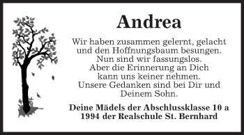 Traueranzeige von Andrea Lehrmann von Fränkische Nachrichten