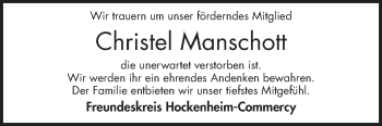Traueranzeige von Christel Manschott von Schwetzinger Zeitung