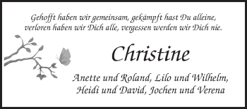 Traueranzeige von Christine Gropp von Mannheimer Morgen / Schwetzinger Zeitung