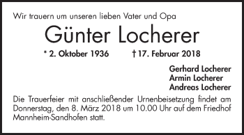 Traueranzeige von Günter Locherer von Mannheimer Morgen