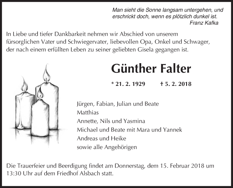  Traueranzeige für Günther Falter vom 10.02.2018 aus Bergsträßer Anzeiger