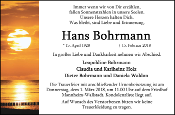 Traueranzeige von Hans Bohrmann von Mannheimer Morgen