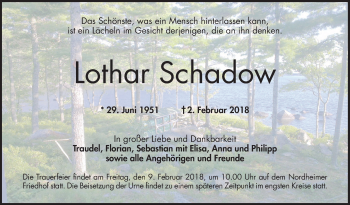 Traueranzeige von Lothar Schadow von Mannheimer Morgen / Schwetzinger Zeitung