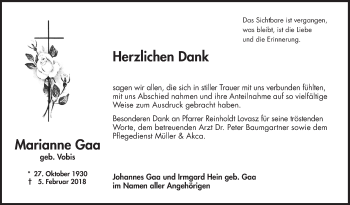 Traueranzeige von Marianne Gaa von Schwetzinger Zeitung