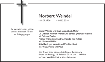 Traueranzeige von Norbert Weindel von Mannheimer Morgen