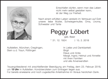 Traueranzeige von Peggy Löbert von Fränkische Nachrichten