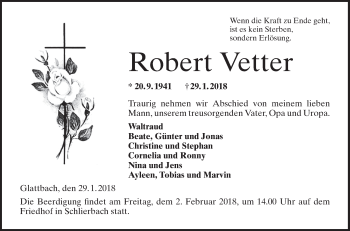 Traueranzeige von Robert Vetter von Bergsträßer Anzeiger