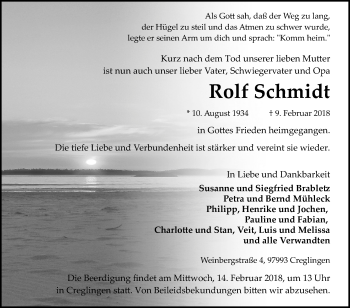 Traueranzeige von Rolf Schmidt von Fränkische Nachrichten