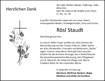 Traueranzeige von Rösl Staudt von Schwetzinger Zeitung