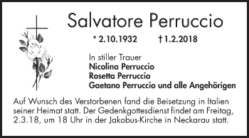 Traueranzeige von Salvatore Perruccio von Mannheimer Morgen