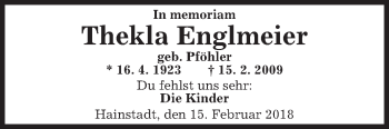 Traueranzeige von Thekla Englmeier von Fränkische Nachrichten