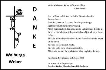 Traueranzeige von Walburga Weber von Fränkische Nachrichten
