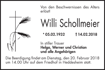 Traueranzeige von Willi Schollmeier von Mannheimer Morgen
