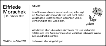 Traueranzeige von Elfriede Morschek von Fränkische Nachrichten