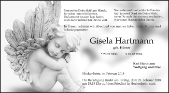 Traueranzeige von Gisela Hartmann von Schwetzinger Zeitung
