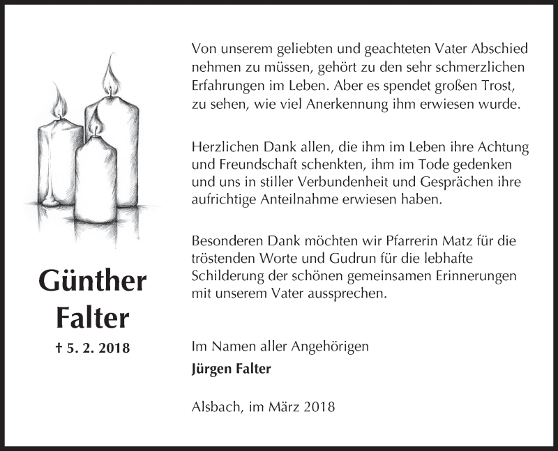  Traueranzeige für Günther Falter vom 17.03.2018 aus 