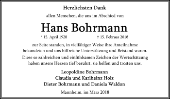 Traueranzeige von Hans Bohrmann von Mannheimer Morgen