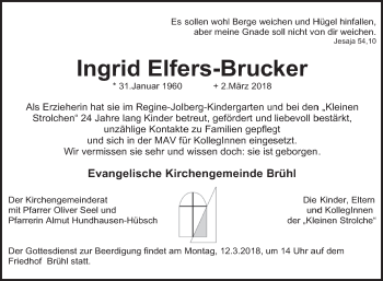 Traueranzeige von Ingrid Elfers-Brucker von Schwetzinger Zeitung