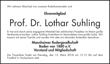 Traueranzeige von Lothar Suhling von Mannheimer Morgen
