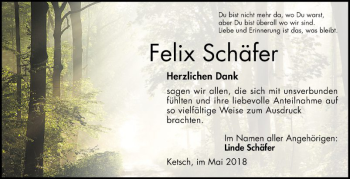 Traueranzeige von Felix Schäfer von Schwetzinger Zeitung