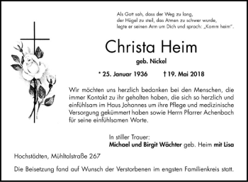 Traueranzeige von Christa Heim von Bergsträßer Anzeiger