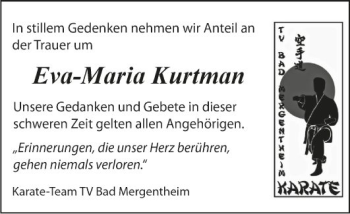 Traueranzeige von Eva-Maria Kurtman von Fränkische Nachrichten