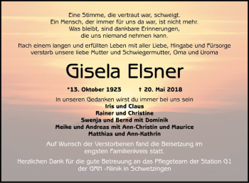 Traueranzeige von Gisela Elsner von Schwetzinger Zeitung