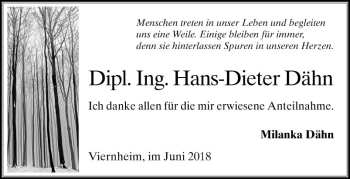 Traueranzeige von Hans-Dieter Dähn von Südhessen Morgen