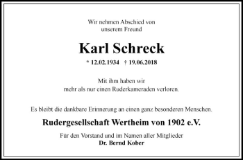 Traueranzeige von Karl Schreck von Fränkische Nachrichten