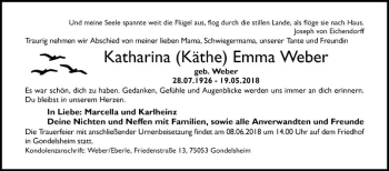 Traueranzeige von Katharina Käthe Emma Weber von Mannheimer Morgen