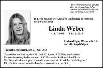 Traueranzeige von Linda Weber von Fränkische Nachrichten