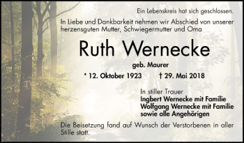 Traueranzeige von Ruth Wernecke von Schwetzinger Zeitung