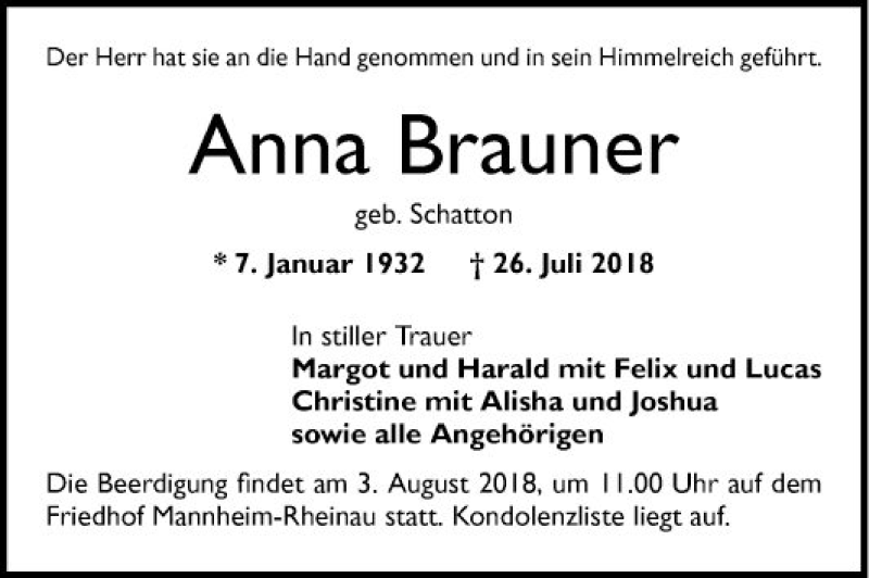 Traueranzeigen Von Anna Brauner Trauerportal Ihrer Tageszeitung