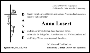 Traueranzeige von Anna Losert von Fränkische Nachrichten